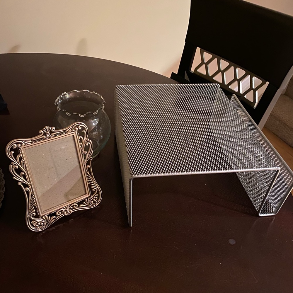 Desk Decor- Frame/Organizer/Vase Silver